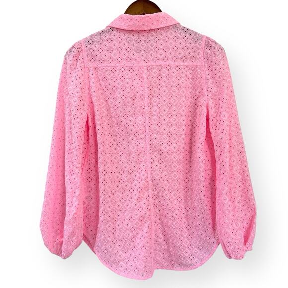 Lilly Pulitzer Sea Breeze Eyelet Button Down Top Pink Blossom Womens Size XS - Picture 10 of 12